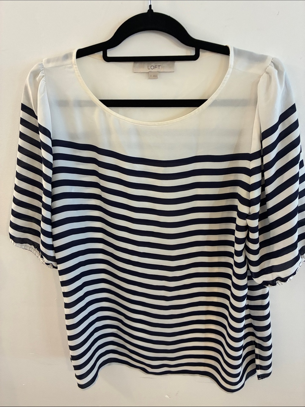 Nautical LOFT Navy & White Striped Scoop Neck Blouse M Worn 1x